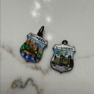 Grüden Enamel 800 Sterling Silver Shield Charms